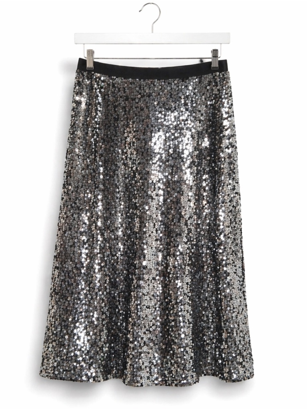 NWT Nine West Silver Sequin A-Line Midi Skirt Sz-L